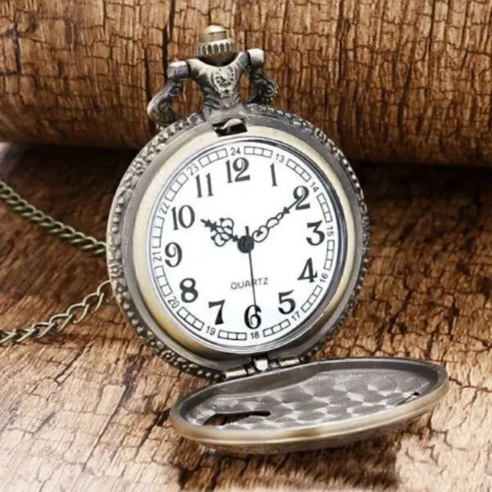 ANTIQUE BRONZE EAGLE LOCKET NECKLACE/POCKET QUARTZ WATCH